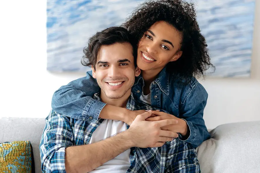 Portrait Of A Happy Mixed Race Couple In Love. Pretty African Am